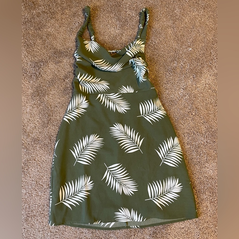 Green Palm Print Dress